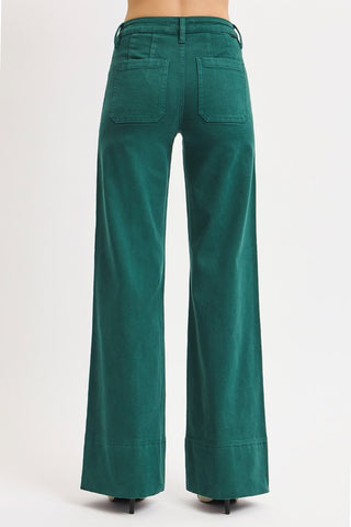Risen, Hunter Green Wide Leg Jeans