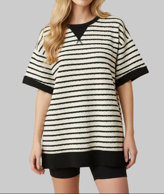 Plus Stripe Crew Neck Relaxed Top