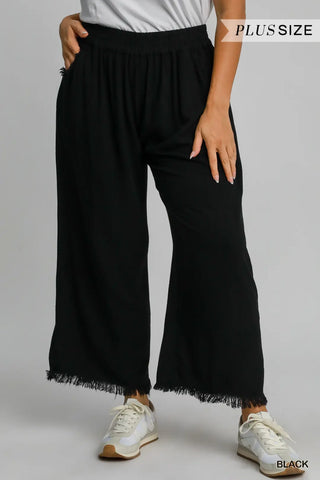 Plus Frayed Wide Leg Pants