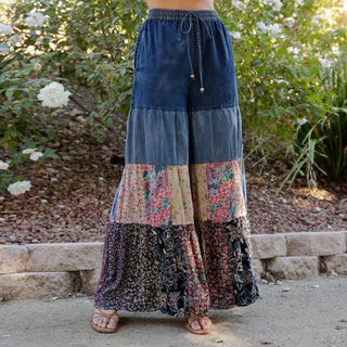 Denim Patchwork Wide Leg Pants