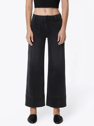LoverVet Front Pintuck Crop Wide Jeans
