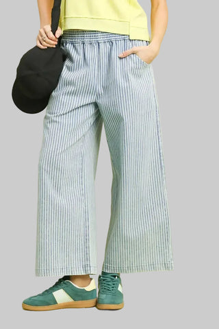 Stone Wash Stripe Wide-Leg Pants