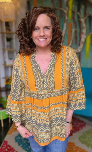 Tribal Ruffle Tunic Top