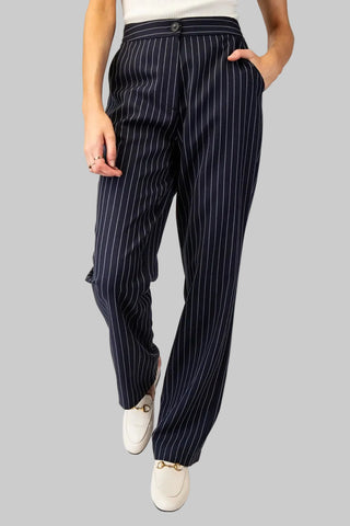 Pocket Striped Navy Pants