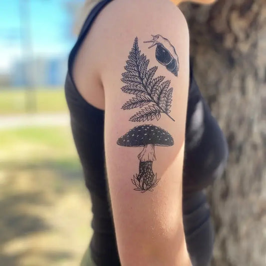 Nature Tats Amanita Mushroom, Fern, Snail Temporary Tattoo