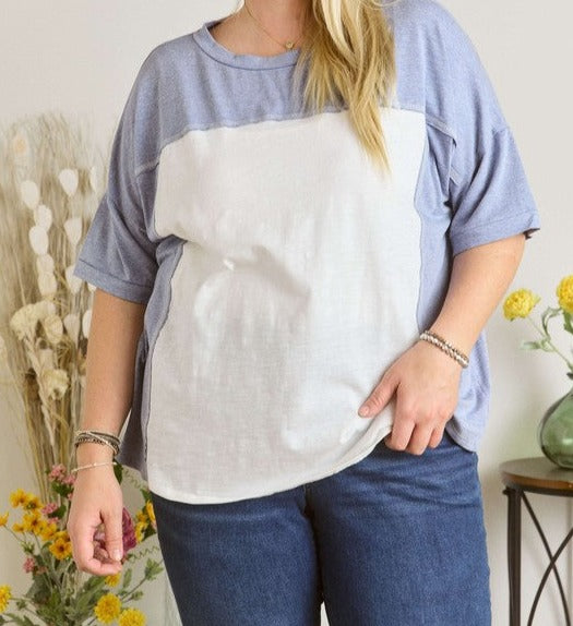 Plus Denim Color Block Top