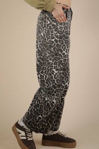 Leopard Print Barrel Jeans