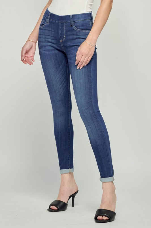Cello Mid Rise Crop Skinny Rolled Hem Jean