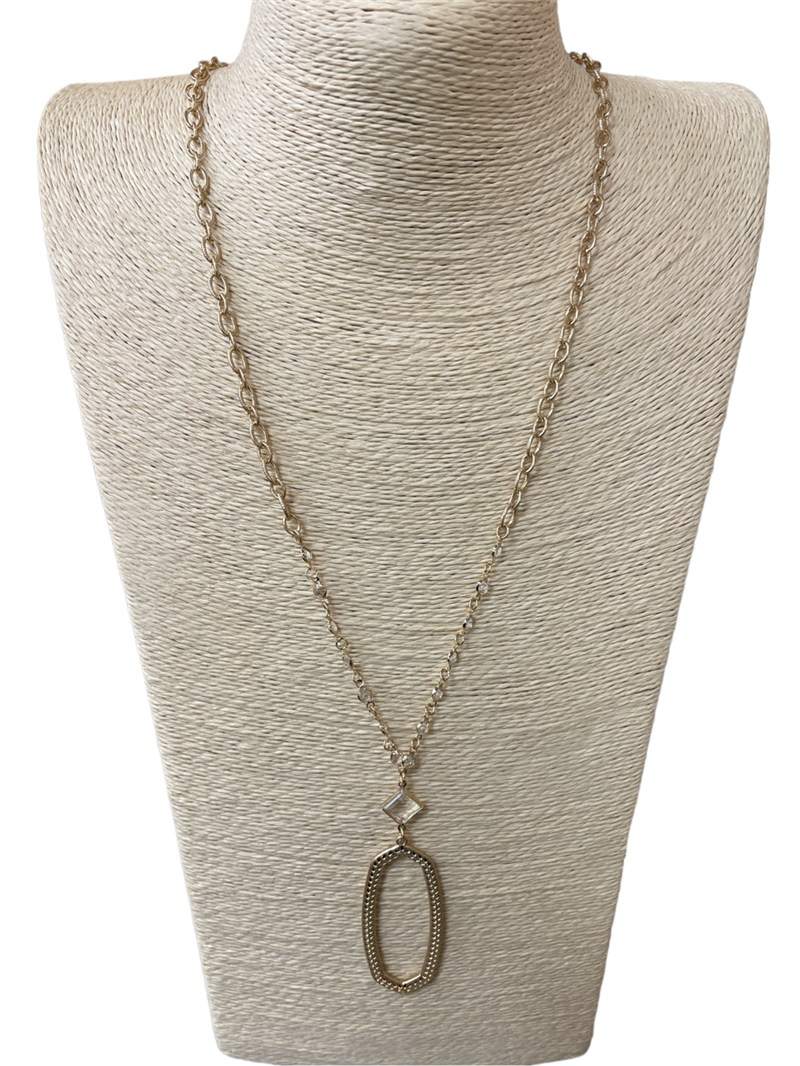 Oval Crystal Stone Long Necklace