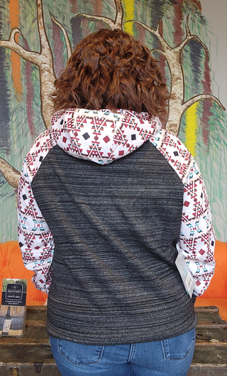 Womans Hooey, "Summit" Charcoal/Aztec Hoody