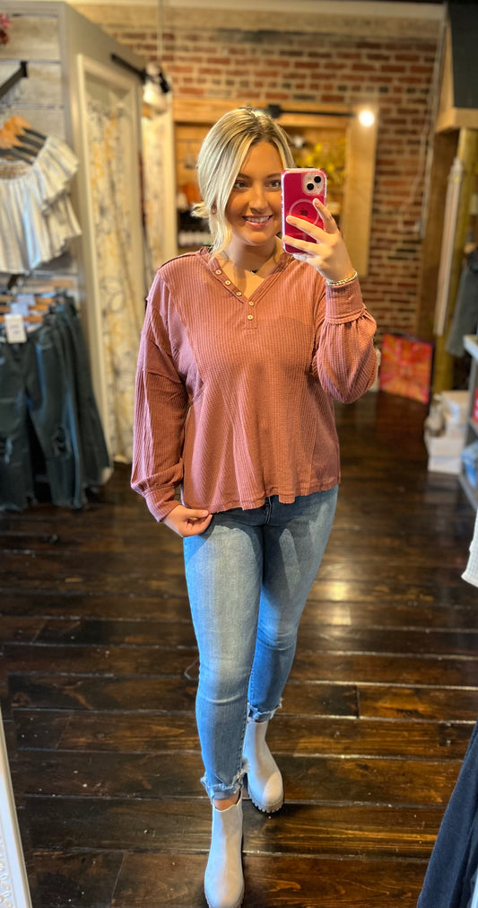 Solid Henley Casual Knit Top