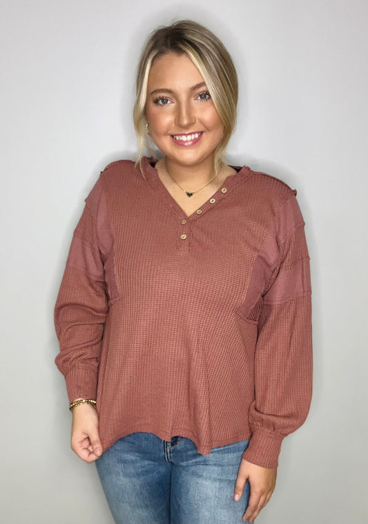 Solid Henley Casual Knit Top