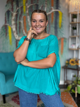 Mixed Short Sleeve Linen Top
