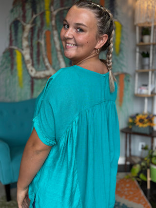 Mixed Short Sleeve Linen Top