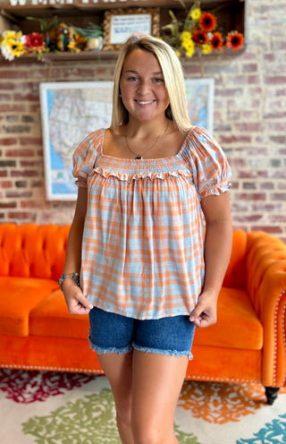 Plaid Pleated Top