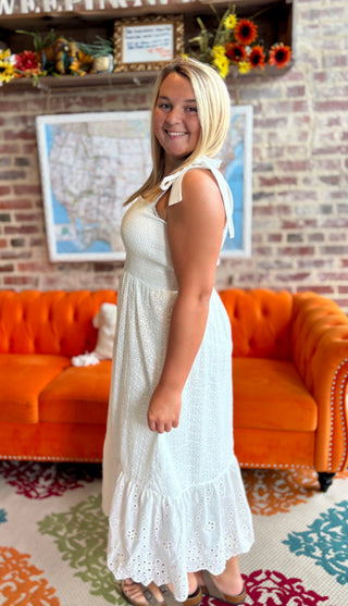 White Eyelet Bow Tie Dress