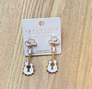 White Guitar Earrings