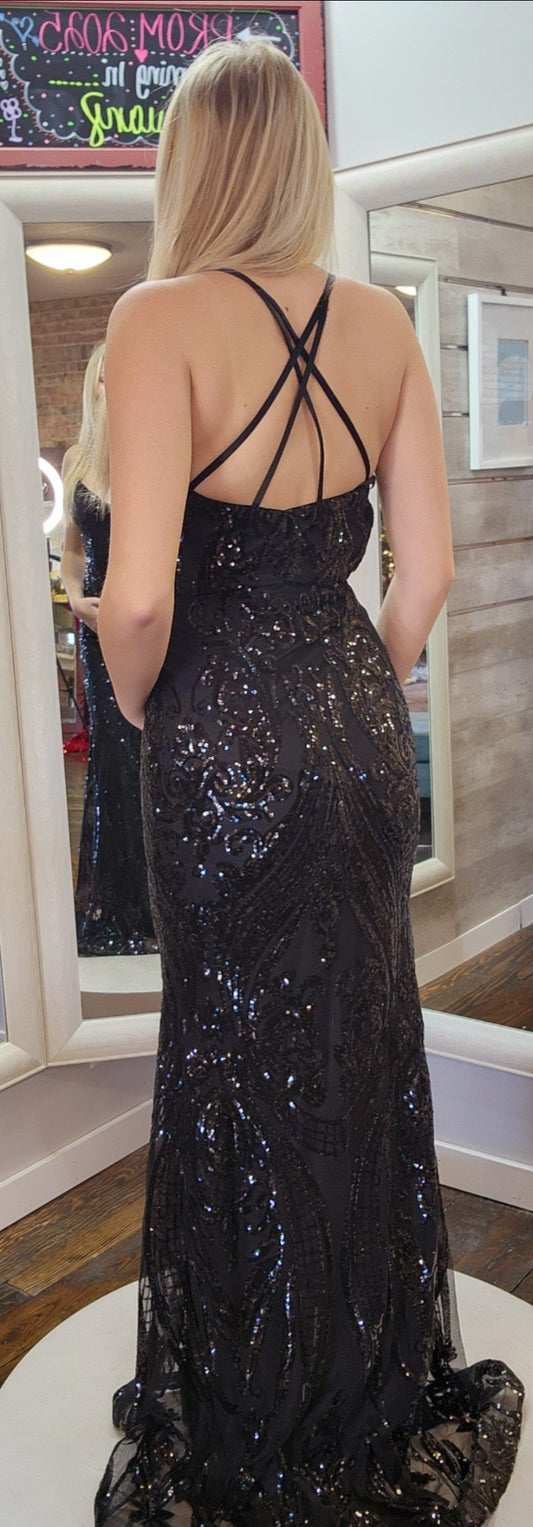 Black Sweetheart-Neckline Sequin Dress