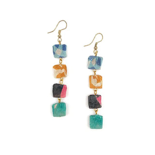 Aasha Kantha Four Cascading Square Beads Earrings