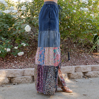 Denim Patchwork Wide Leg Pants