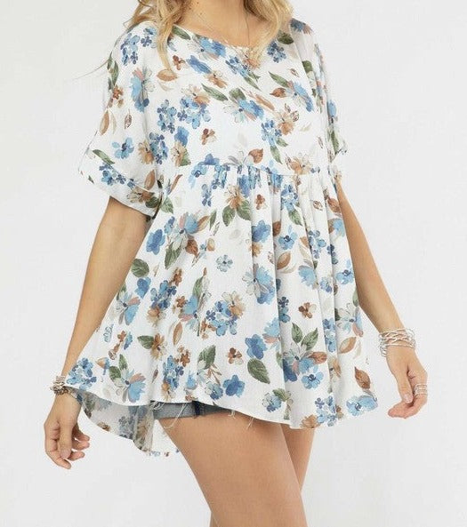 Baby Blue Floral Tunic Top