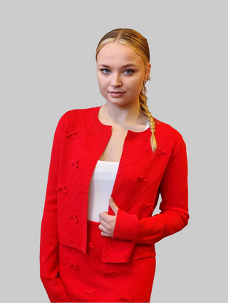 Cherry Christmas Red Bow Detail Skirt Set