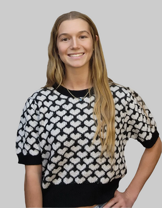 Heart Cropped Print Sweater