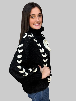 Black Bow Woven Sweater