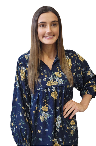 Navy Floral Corduroy Dress