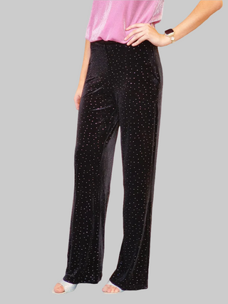 Velvet Black Detail Rhinestone Pants