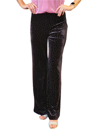 Velvet Black Detail Rhinestone Pants