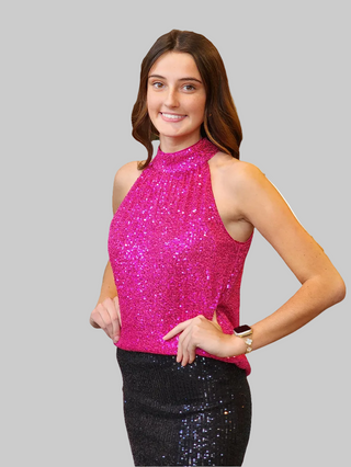 Hot Pink Sequin Halter Neck Top