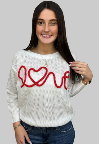 White LOVE Script Sweater