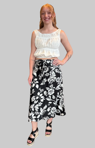 Floral Satin Midi Skirt