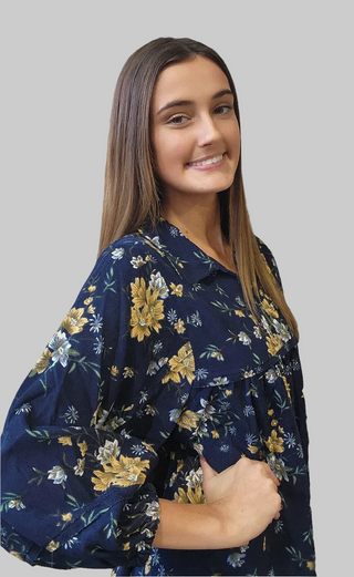 Navy Floral Corduroy Dress