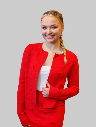 Cherry Christmas Red Bow Detail Skirt Set