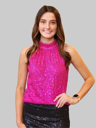 Hot Pink Sequin Halter Neck Top