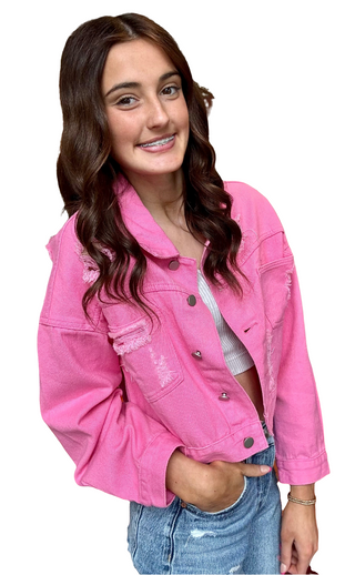 Distress Pink Rhinestone Detail Jacket