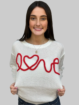 White LOVE Script Sweater