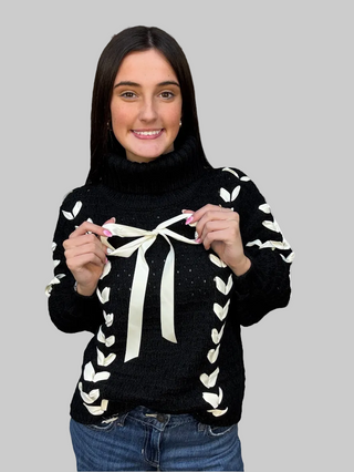 Black Bow Woven Sweater