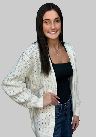 Rhinestone Stud Detail Cardigan (White)