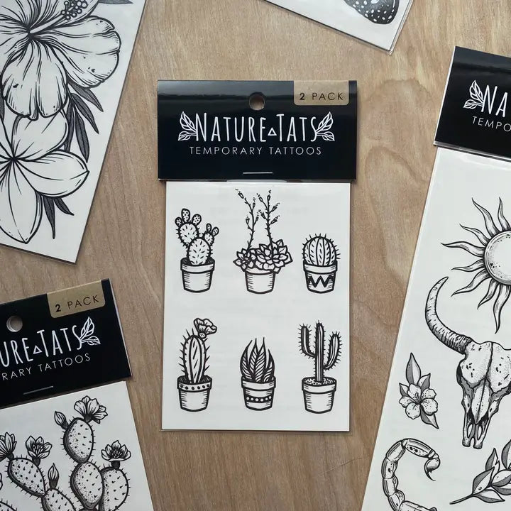 Nature Tats Potted Cactus Temporary Tattoo