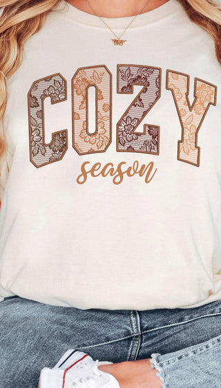 Cozy Season Faux Lace Graphic Crew Sweatshirt