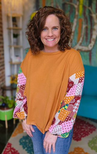 Boho, Tangerine Patchwork Top