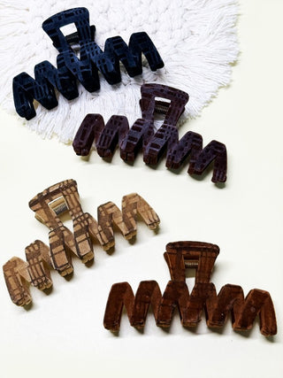 Zig Zag Velvet Checker Hair Claw Clips