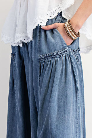 Washed Wide Leg Palazzo Chambray Pants