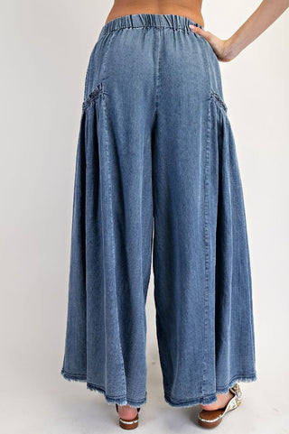 Washed Wide Leg Palazzo Chambray Pants