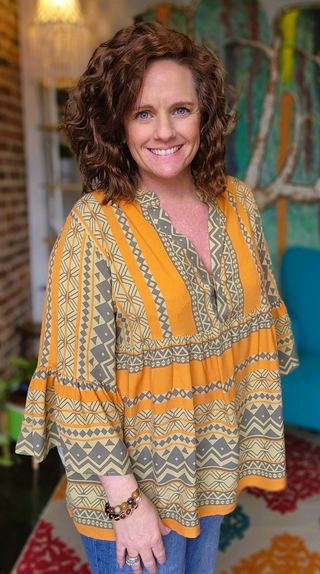 Tribal Ruffle Tunic Top