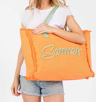 Sewn Rope Summer Letter Fringe Tote Bag