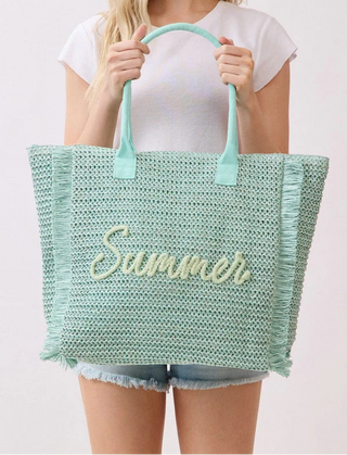 Straw Fringe Summer Beach Tote Bag